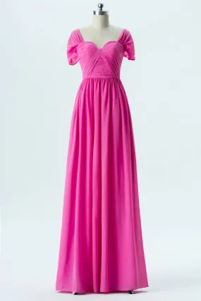 Femme robe rose fuchsia longue col djellaba aux mancherons pour invité mariage